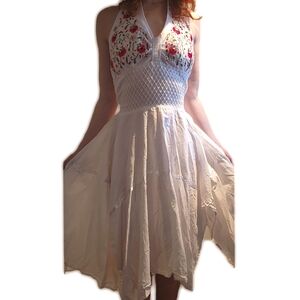 Vintage Embroidered White Mexican Huipil Summer Dress